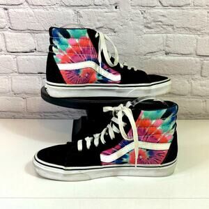 Vans Black and Pink Tie Dye Leather High Top Shoes Size 7.5